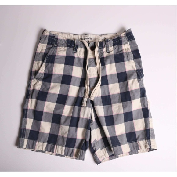 Abercrombie & Fitch Other - Abercrombie & Fitch Mens 32 Navy Blue White Plaid Drawstring Chino Shorts